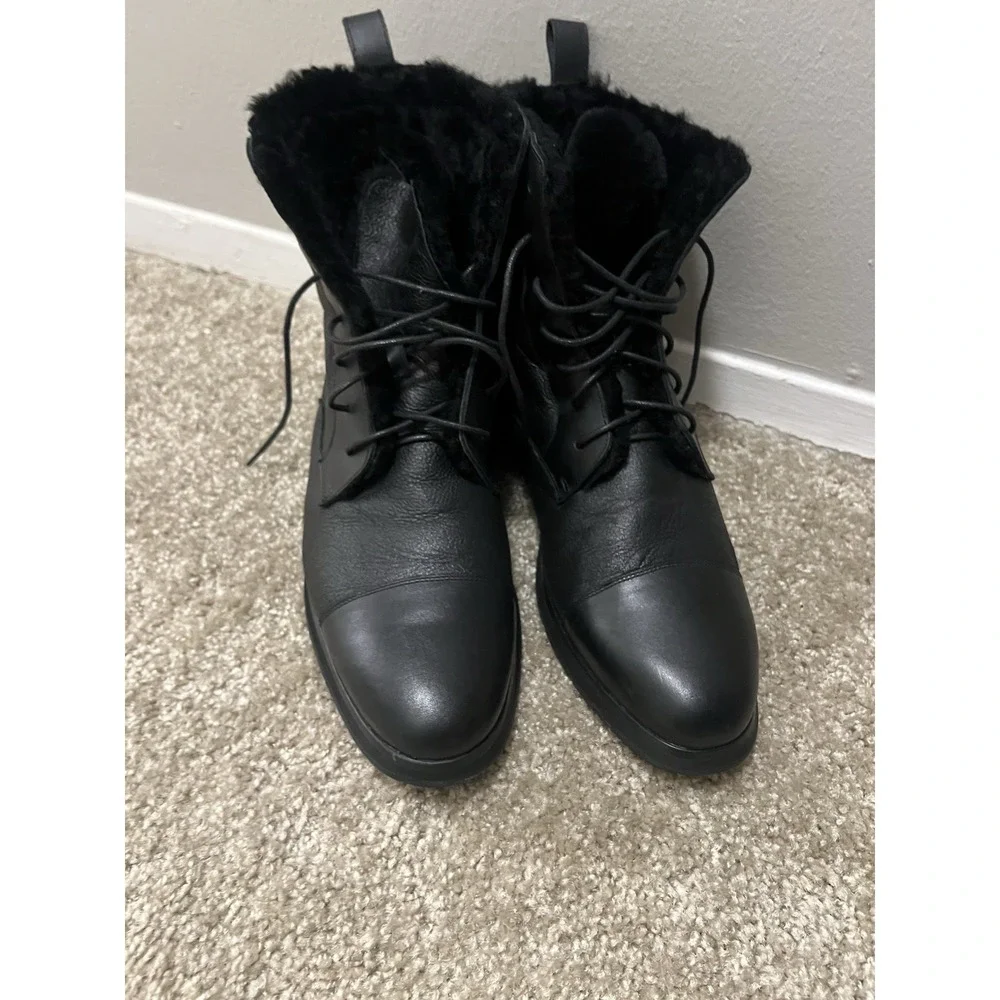 Marc Nolan Ryker Boots Sz 12 Black Leather Sheepskin Lined